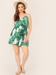 Plus Tropical Print Elastic Waist Slip Romper