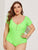 Plus Neon Lime Button Short Sleeve One Piece Swim