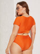 Plus Neon Orange Keyhole Short Sleeve Bikini Set