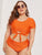 Plus Neon Orange Keyhole Short Sleeve Bikini Set