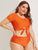 Plus Neon Orange Keyhole Short Sleeve Bikini Set