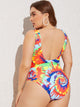 Plus Letter & Tie Dye Low Back One Piece Swim