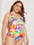 Plus Letter & Tie Dye Low Back One Piece Swim