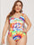 Plus Letter & Tie Dye Low Back One Piece Swim