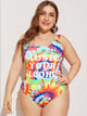 Plus Letter & Tie Dye Low Back One Piece Swim