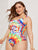 Plus Letter & Tie Dye Low Back One Piece Swim