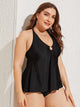 Plus O-ring Halter Top With High Waist Tankini