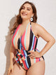 Plus Striped Tie Front Ruched One Piece Swim