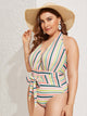 Plus Striped Tie Front Ruched One Piece Swim