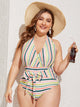 Plus Striped Tie Front Ruched One Piece Swim