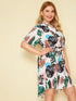 Plus Palm Tree Print High Low Belted Dress