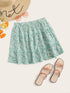 Plus Ditsy Floral Print Lettuce Frill Skirt