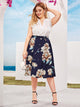 SHEIN Plus Floral Print Boxy Pleated Skirt