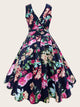 Plus Surplice Front Allover Floral Print Flared Dress