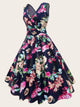 Plus Surplice Front Allover Floral Print Flared Dress