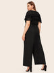 Plus Ruffle Trim V-neck Belted Jumpsuit