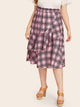 Plus Plaid Print Ruffle Trim Skirt