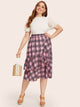 Plus Plaid Print Ruffle Trim Skirt