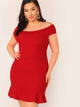 Plus Off Shoulder Fishtail Hem Dress