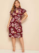 Plus Floral Print Butterfly Sleeve Peekaboo Dress