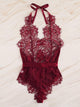 Plus Floral Lace Halter Teddy Bodysuit