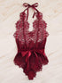 Plus Floral Lace Halter Teddy Bodysuit