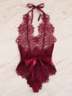 Plus Floral Lace Halter Teddy Bodysuit