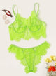 Plus Neon Lime Floral Lace Lingerie Set