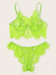 Plus Neon Lime Floral Lace Lingerie Set