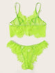 Plus Neon Lime Floral Lace Lingerie Set