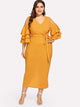 Plus Cold Shoulder Layered Sleeve Wrap Belted Dress