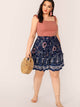 SHEIN Plus Floral Print Frill Trim Skater Skirt