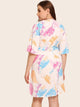 Plus Palm Tree Print Tie Front Dress