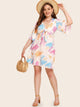 Plus Palm Tree Print Tie Front Dress