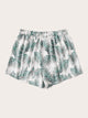 Plus Plant Print Drawstring Waist Shorts