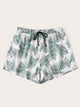 Plus Plant Print Drawstring Waist Shorts