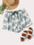 Plus Plant Print Drawstring Waist Shorts