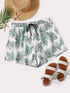 Plus Plant Print Drawstring Waist Shorts