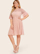  Plus Guipure Lace Shoulder Pleated Dress