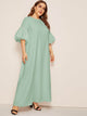  Plus Lantern Sleeve Keyhole Back Maxi Dress