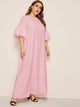  Plus Lantern Sleeve Keyhole Back Maxi Dress