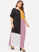  Plus Color-block Batwing Sleeve Maxi Dress