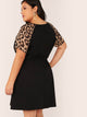 Plus V-neck Leopard Raglan Sleeve Belted Dress