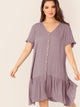  Plus Ruffle Cuff Button Front Flippy Hem Dress
