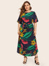 Plus Tropical Print Self Tie Dress