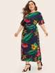 Plus Tropical Print Self Tie Dress