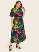 Plus Tropical Print Self Tie Dress