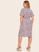 Plus Contrast Lace Ditsy Floral Shirred Waist Dress