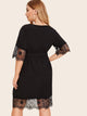 Plus Contrast Eyelash Lace Self Tie Dress