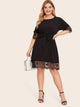 Plus Contrast Eyelash Lace Self Tie Dress